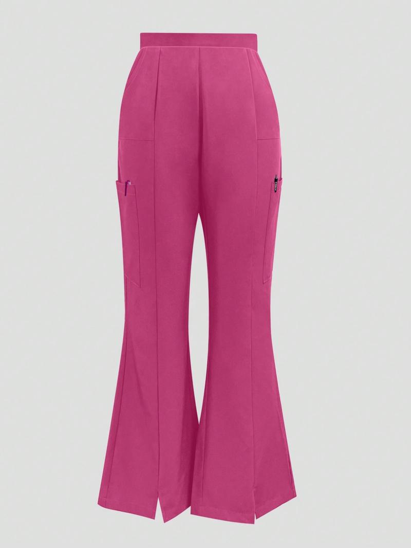 Cimmuovere Women's Solid Color Flare Leg Pants & Top Two-Piece Set, Casual Comfy Breathable Workwear & Uniforms for Women, Women's Uniforms for Summer, Business Attire Clothes