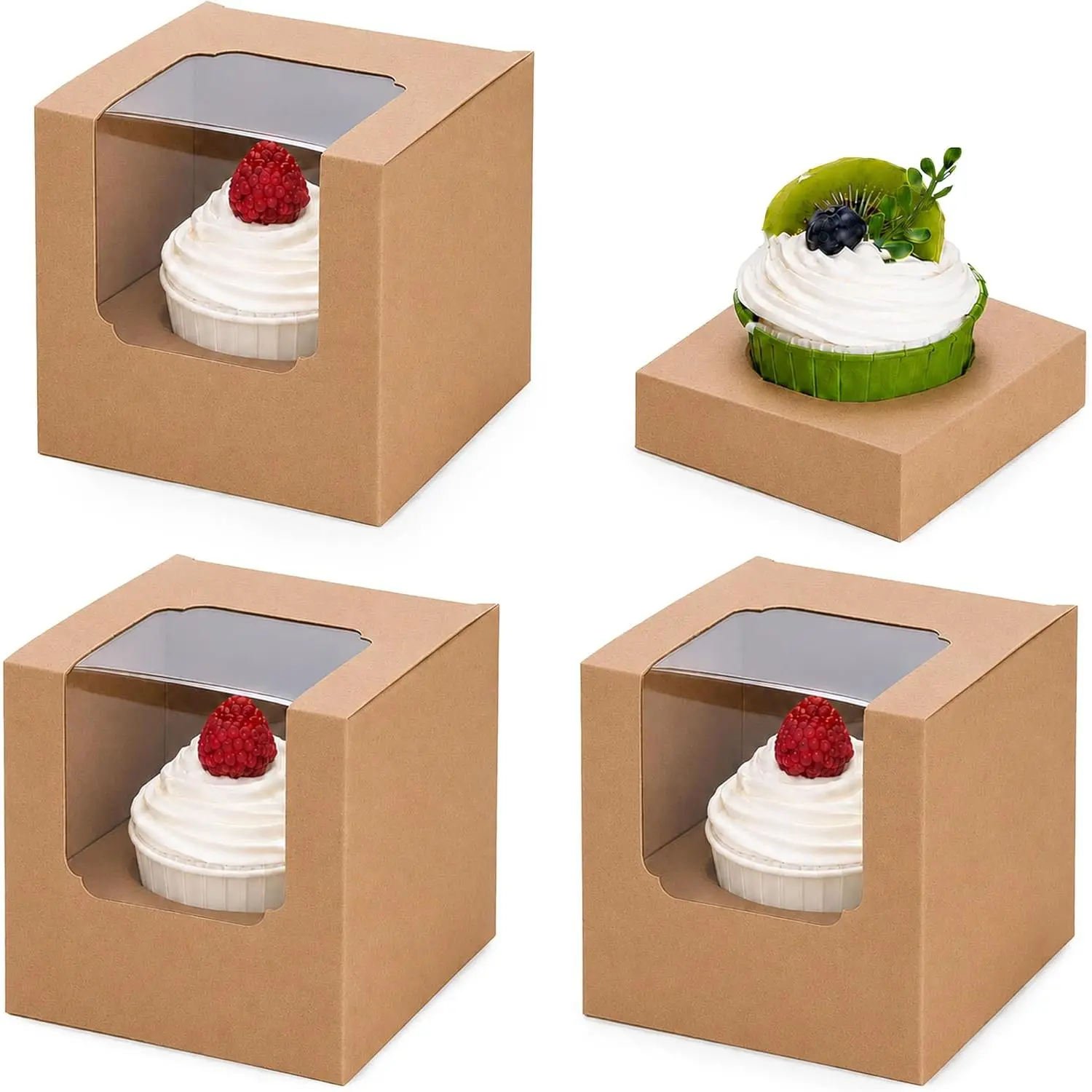 25 Pack Pre - Assembled Individual Cupcake Boxes Brown with Inserts | 25 Brown Paper Cupcake Containers with Inserts, 3.5x3.5x3.5 in, Window Display, Fall Wedding, Muffins, Party Favors, Gifts