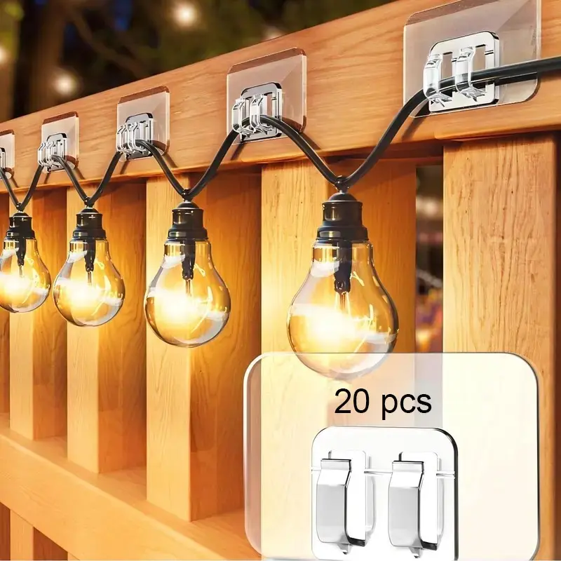 20-Pack Outdoor Light String Hooks, Transparent Plastic, No Damage, No Tools, Waterproof, UV-Resistant, Ideal for Halloween, Christmas Decor
