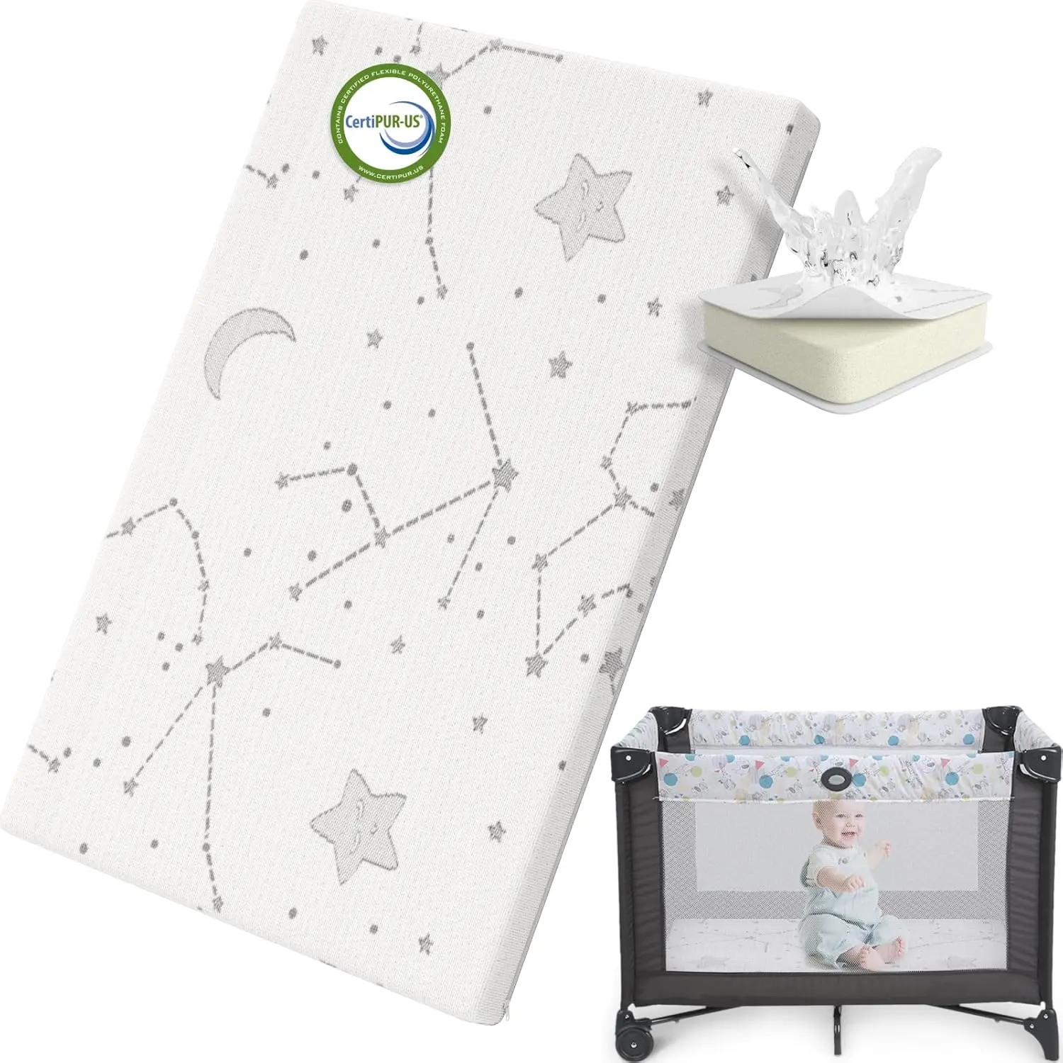Mattress Topper Baby Pack N Play Mattresses for Playpen and Playard with Washable Cover 38"x26"x1", 1 Pack Firm Foam