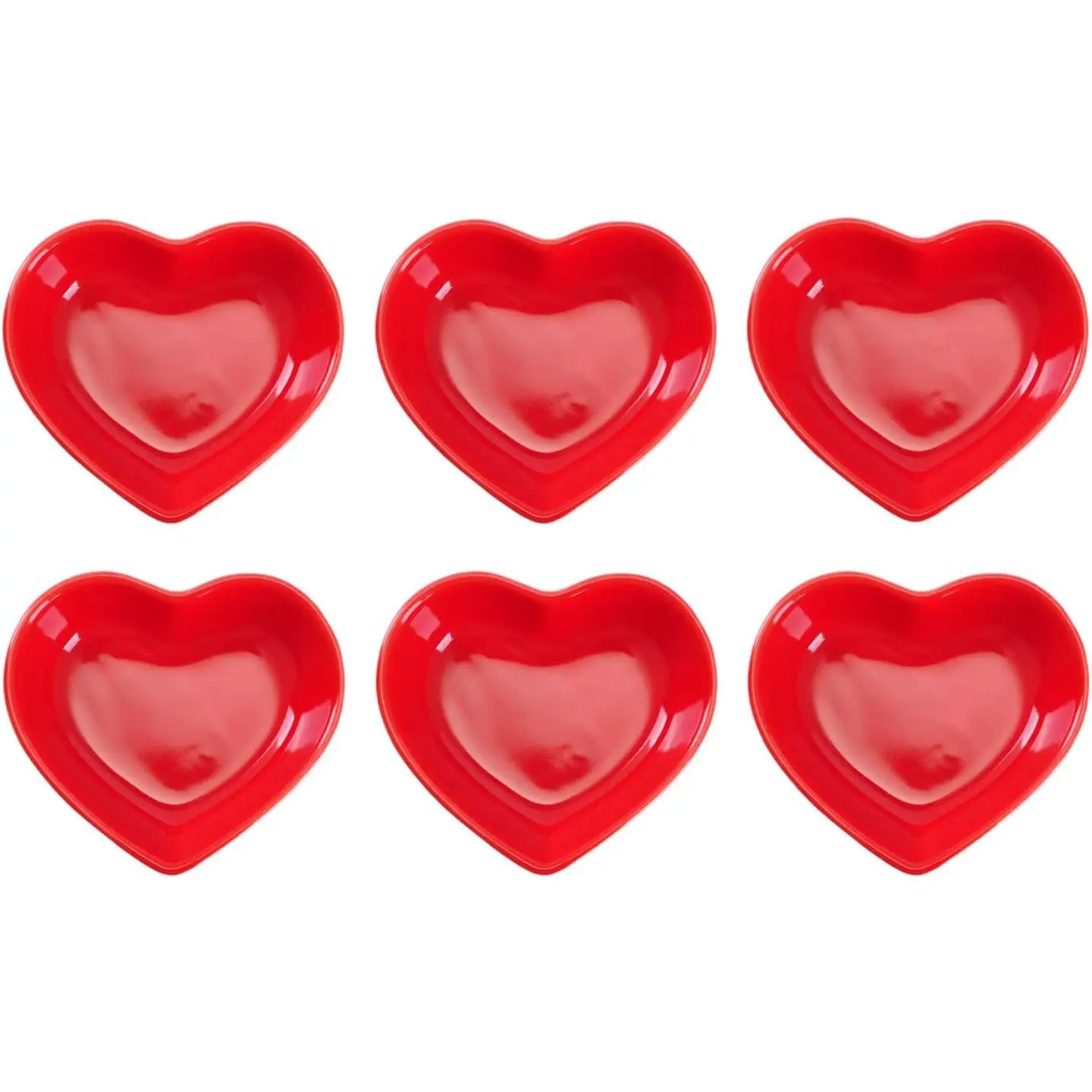 Red Love Heart Shaped Ceramic Side Dish Bowl, Contemporary Porcelain Side Dishes Bowl, Seasoning Dishes Soy Dipping Sauce Dishes for Wedding Birthday Party- Set of 6