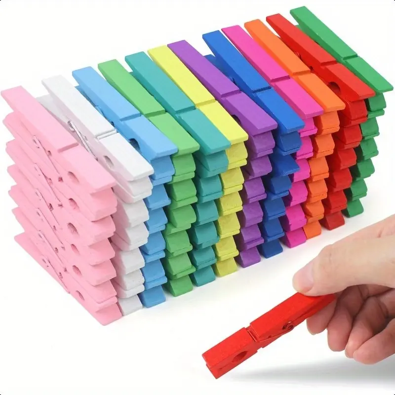 36 heavy bamboo clothes pegs with multicolor, strong grip and rust-proof spring design are used to dry clothes, photos, handicrafts and decorations | Very suitable for wardrobe arrangement and classroom decoration, clothes pegs and clothes pegs.