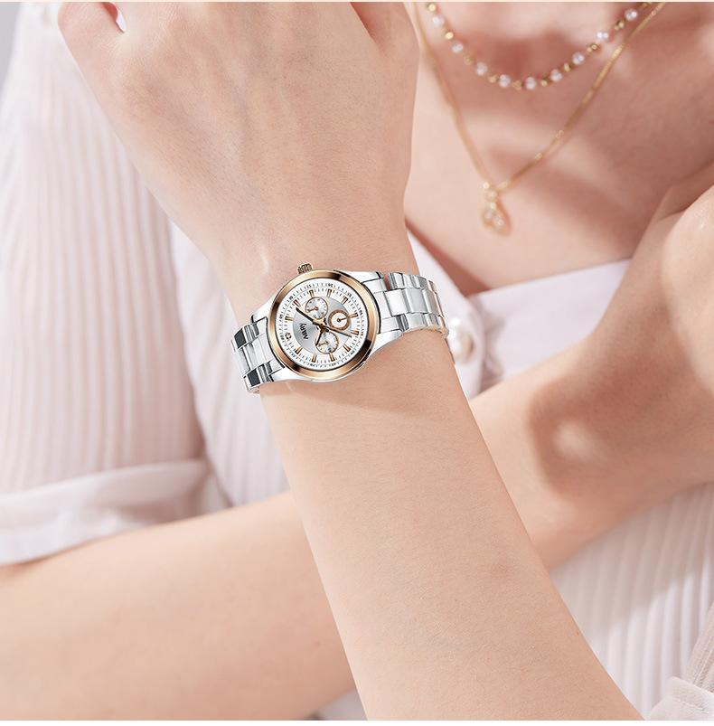 Women's Luxury Minimalist Chronograph Quartz Watch - Silver Stainless Steel Band, Pink Dial with 3 Sub-dials, Luminous Hands, Water Resistant, Elegant Casual Wristwatch, Perfect Gift for Her