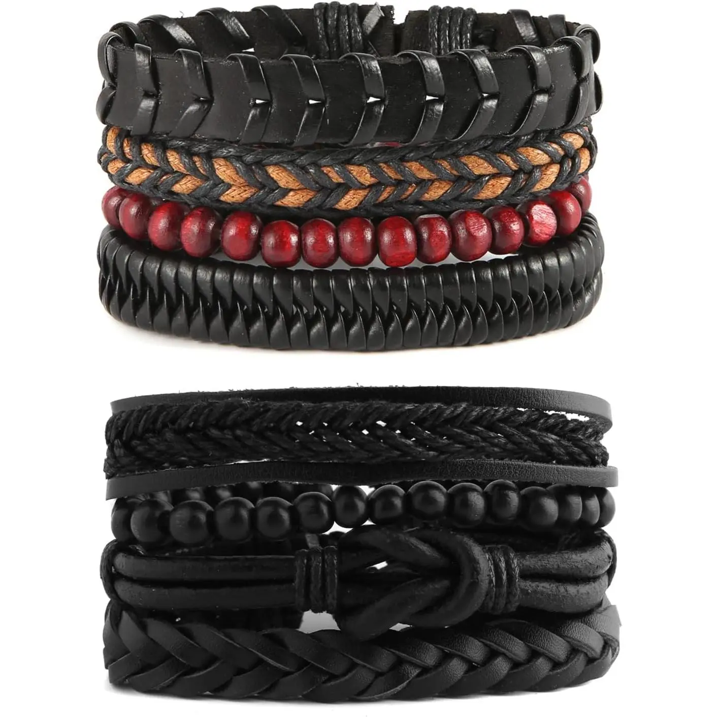 Mix 8 Wrap Bracelets Men Women,  Cords  Beads Ethnic Tribal Bracelets, Leather Wristbands