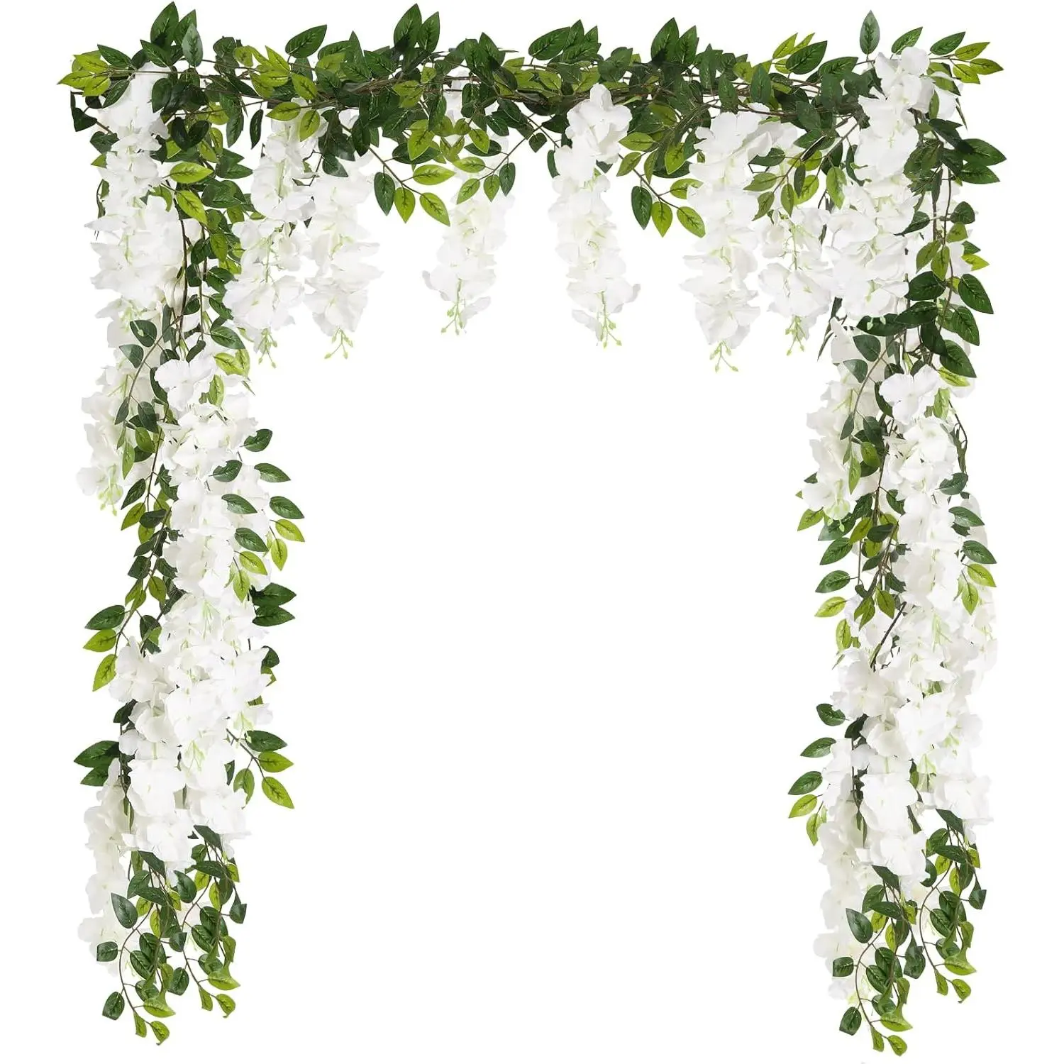 Wisteria Garland Artificial Flowers 2PCS 5.91FT/Peice Fake Wisteria Vines White Artificial Wisteria Rattan Silk Hanging Flowers for Wedding Arch Decorations Ceremony Garden Floral Decor