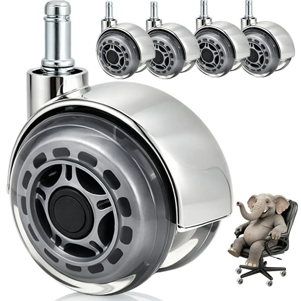3 Inch Set of 5 Dual Roller Gray Office Chair Wheels, Quiet Smooth Universal Casters Fit 11x22mm for Carpet and Hardwood Floors