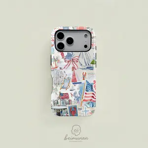 A retro American nautical patchwork design in red, white, and blue. A durable 2-in-1 protective case, compatible with MagSafe, suitable for iPhone 17/16/15/14/13/12/11 Pro Max/Plus/Pro. A simple and stylish phone case, the perfect birthday gift.