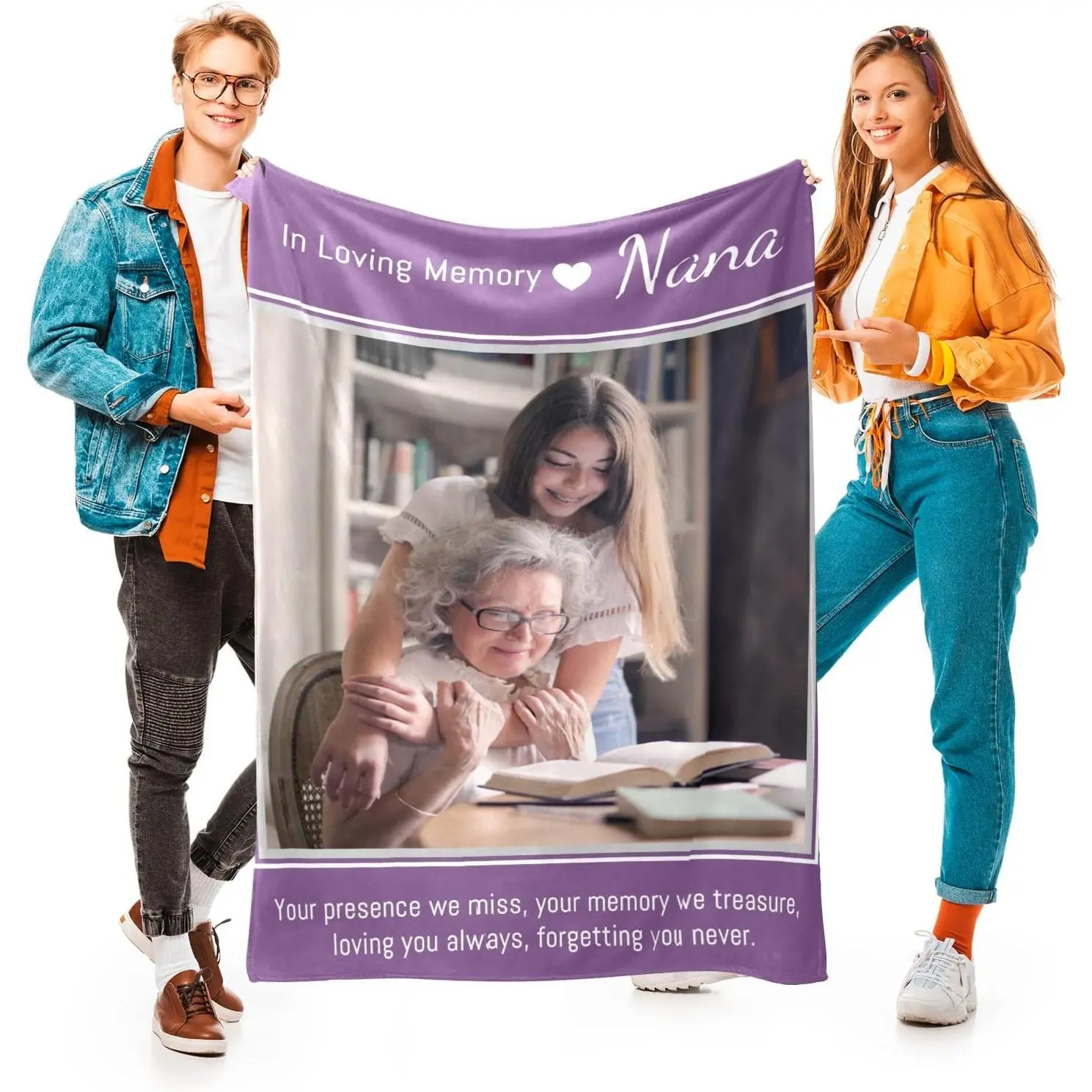 Customized Ultra-Soft Wrinkle-Resistant Personalized Photo Print Flannel Blanket - Modern Home Decor for Couches, Wedding Gift, Memorial Present for Nana (Multi-Size)