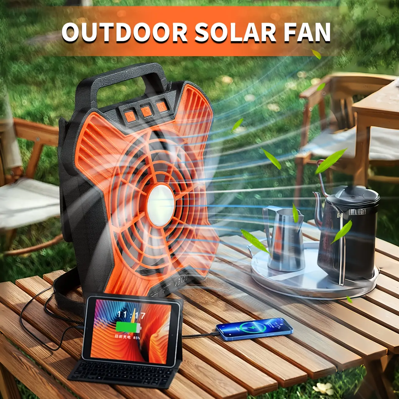 Rechargeable Camping Fan Battery-Powered Portable USB Desktop Fan, with Timer/LED Light/Hook, Foldable Solar Panel Fan, Suitable for Outdoor Power Outages, 20000mAh