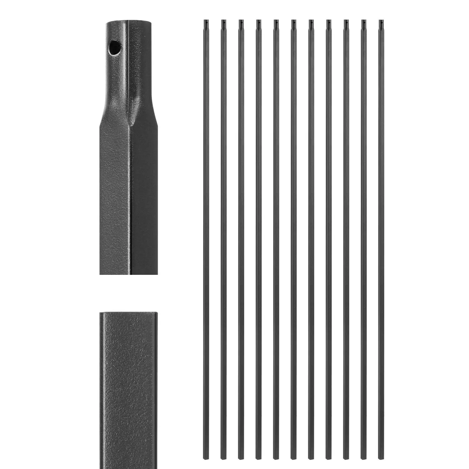VEVOR 11-Pcs Carbon Steel Square Tube Staircase Balusters, 44x0.5x0.5 in (1 mm Thick) Corrosion-Proof Hollow Indoor Railing Spindles, 9.92 lbs Matte Black Pre-Drilled Holes for Flat/Vertical Installation, Deck Fence Components Tool Kit