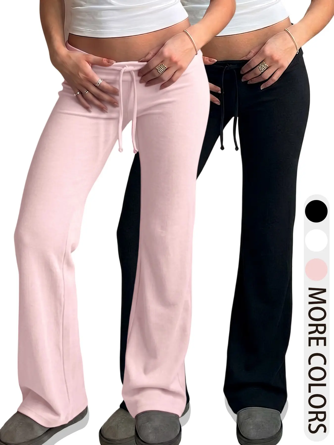 Women Y2K Low‑Rise Drawstring Flare Sweatpants, Stretchy Bootcut Lounge Pants Casual Micro Bell Bottom Joggers Streetwear Relaxed Fit Daily Bottoms Stretchy Low Waist Drawstring Flare Lounge Pants for Women, Y2K Bootcut Bell Bottom Sweatpants Relaxed Fit