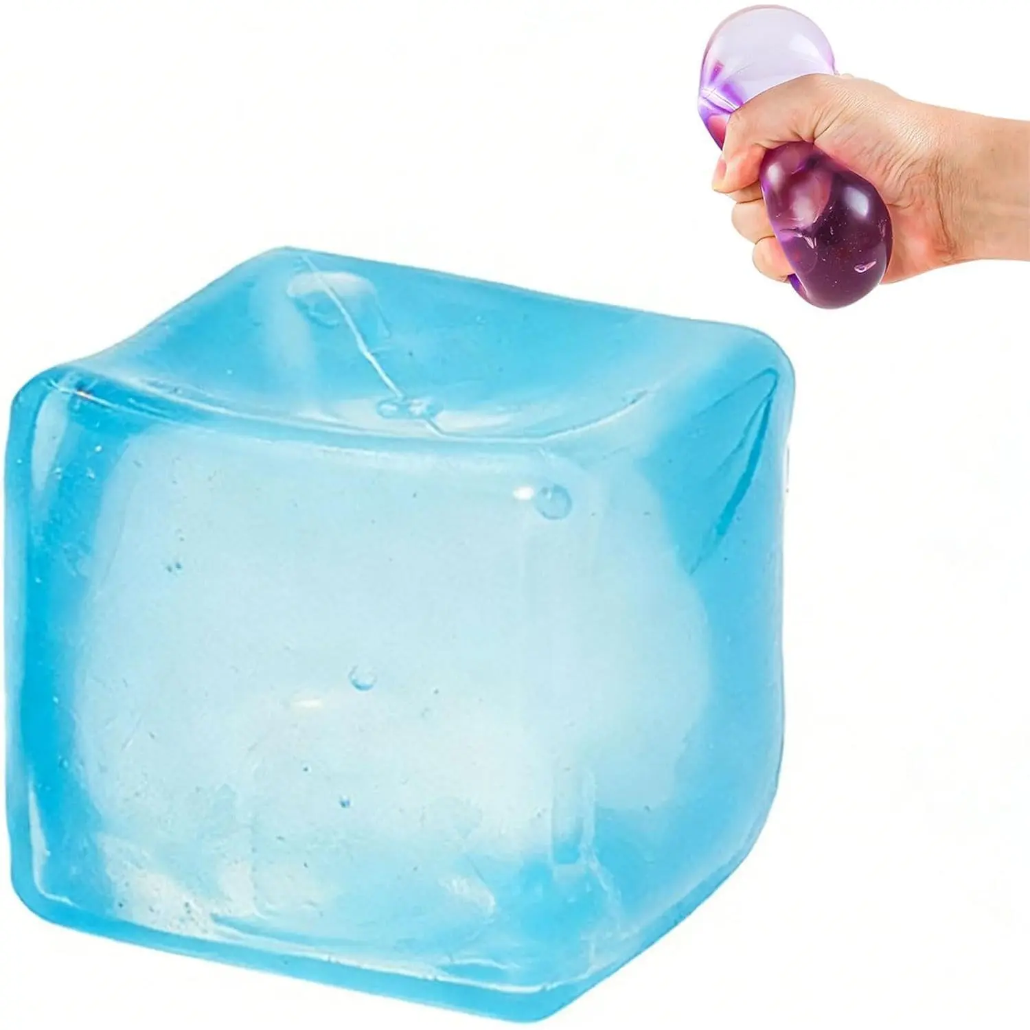 Stress Cube Sensory Squeeze Toy Super Solid Squish Squishy Cube Ice Square Stress Balls for Adults, Fidget Toy for Anxiety Relief, Squishy Balls for Classroom Prizes Party Favors-Blue