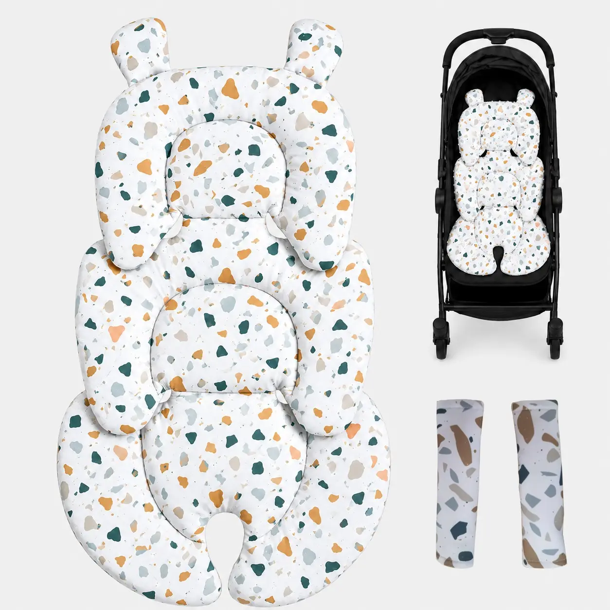 2-Pack Stroller Seat Cushions, Thick High-Elastic Cotton, Spinal Protection, Anti-Shock, Cute Design, Baby Safety Seat Pad, Newborn Travel Essential