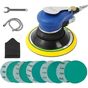 Air Random Orbital Sander Self-Vacuum with Hose and Dust bag by , Pneumatic Palm Sander Orbital Sander With 10 pcs Sandpapers for Auto Body Work, Woodworking (6 Inch-Vacuum Type)