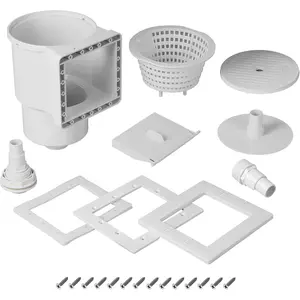 (Complete Set Universal Fit Above Ground Pool Skimmers (White) Pool Skimmer Accessory Kit ABS Plastic Thru-Wall Skimmer with Accessories Opening Width 6" Fits All Standard Pools Wall Cutouts