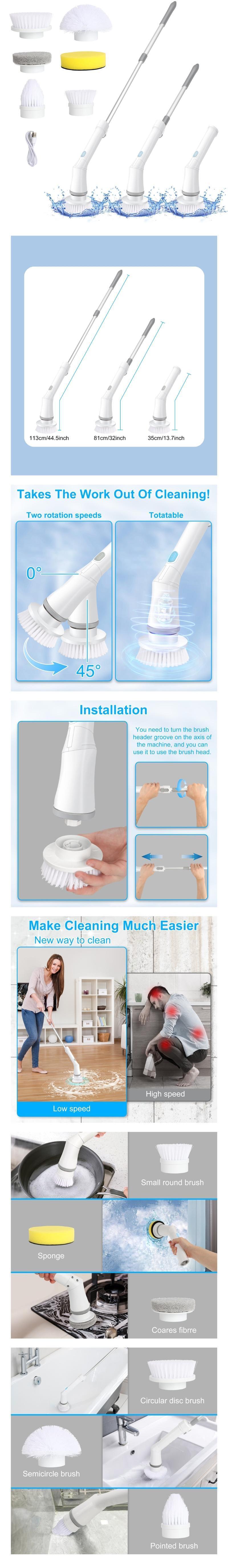 Electric Spin Scrubber for Summer Gift, Handheld Shower Scrubber, Spinning Scrub Brush with Comfortable Adjustable Handle, Bathroom Scrubber, 360° Cordless Household Cleaning Brush for Windows, Electric Spin Scrubbers, Cleaner, Portable, Durable