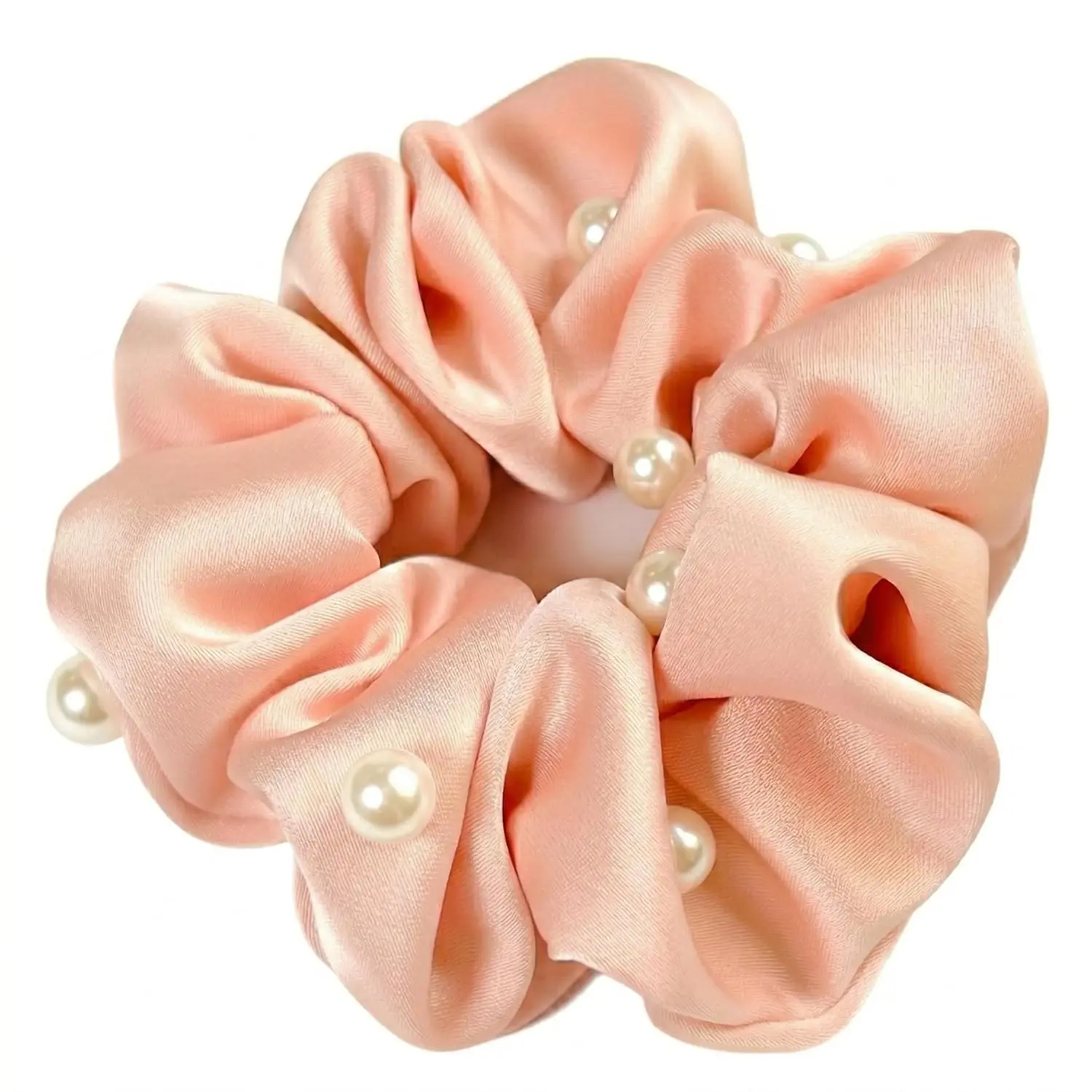 Satin Scrunchies for Woman | Korean Valentines Scrunchies Satin Hair ties with pearl soft fabric Anti-static Silky Scrunchies Satin Hair Ties Protect hair | For all Hair Types (Rose Blush)