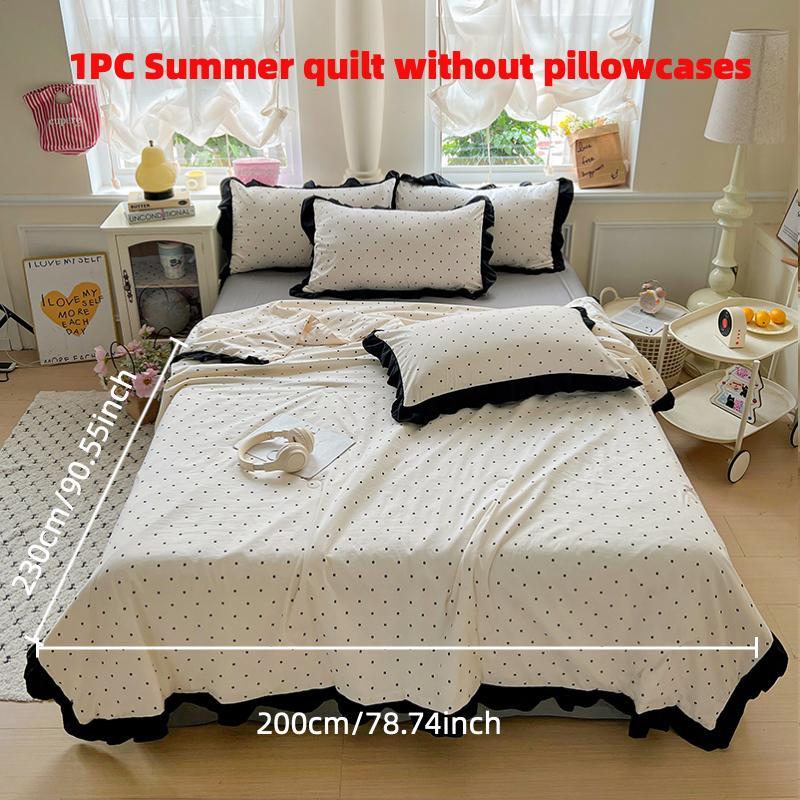 Lightweight Summer Quilt, French Style Dot Design, Soft Breathable Comforter, Ideal for Bedroom & Guest Room