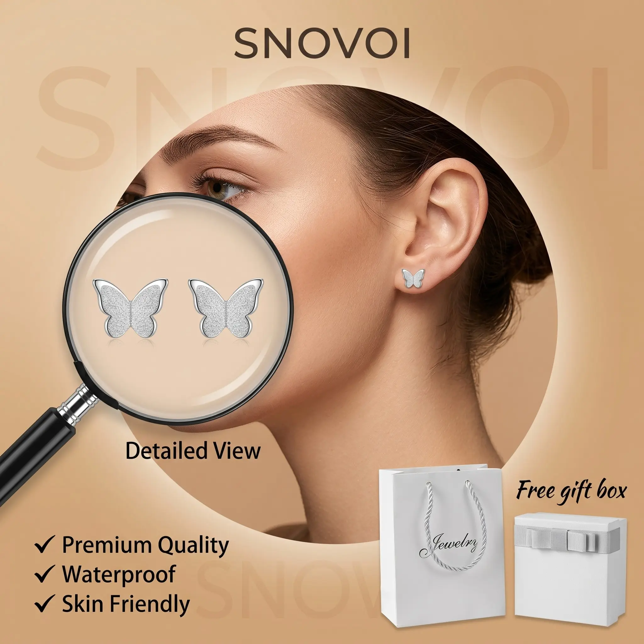 1pair Silver Double Layer Frosted Butterfly Stud Earrings, Minimal Sweet Romantic Luxury Style, Tarnish Resistant Stainless Steel & Hypoallergenic, Gift Jewelry for Birthday Gift Sets, Bridesmaid Party Favors & BFF Bridal Shower Gifts