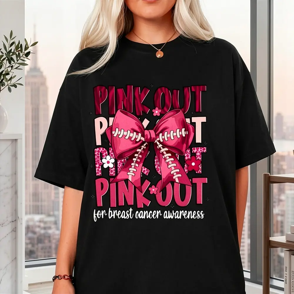 Women's Pink Breast Cancer Awareness T-Shirt, Cotton Fabric, Short Sleeve Crew Neck, Casual Letter Print Top, Suitable For All Seasons,Women's Plus Size Clothing