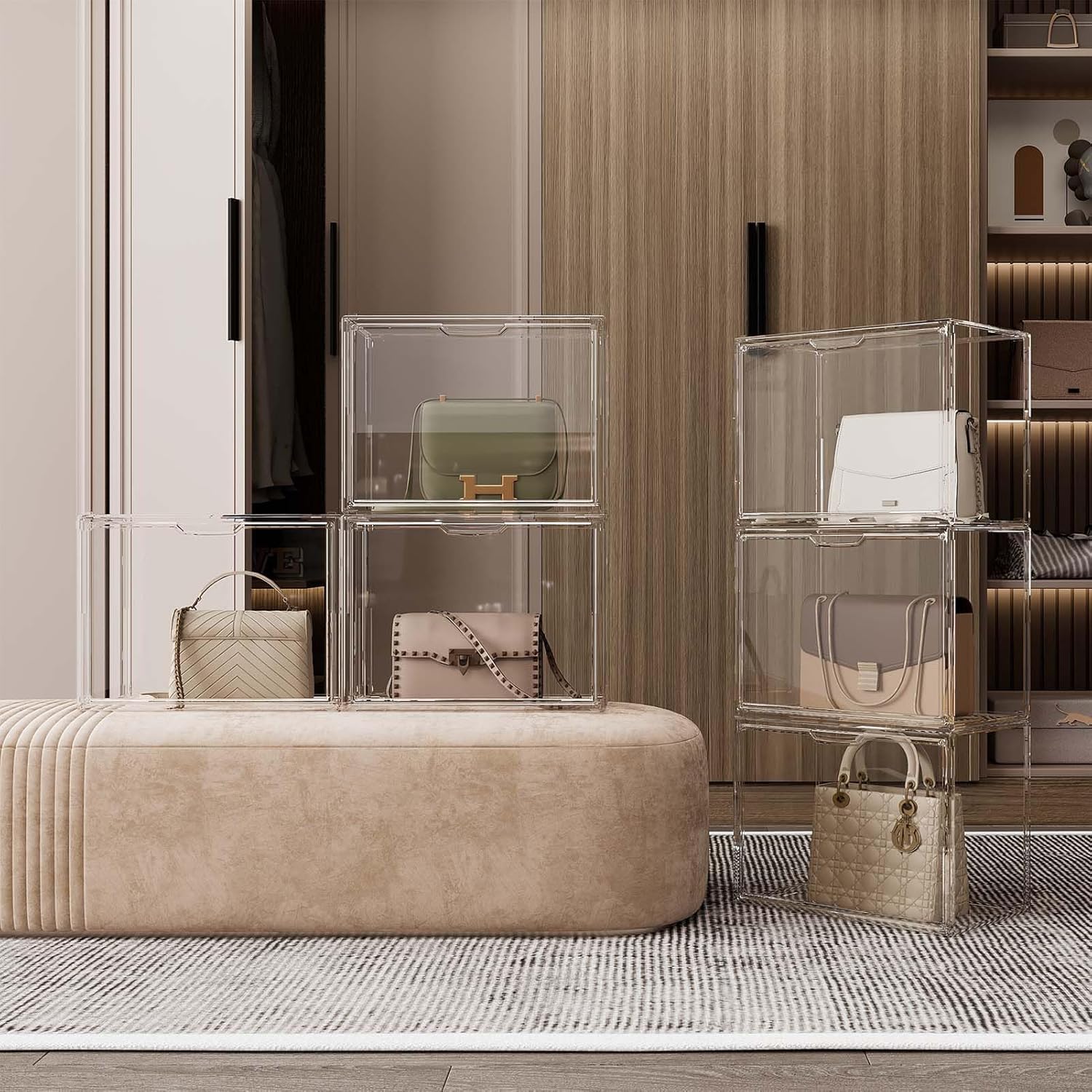 3Pack Clear Plastic Handbag Storage Organizer for Closet,  Display Case for Handbag and Purse, Purse Organizer for Closet with  Door for Book, Toys, Hat