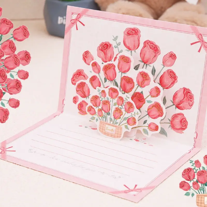 Holiday Greeting Cards, Creative 3D Tulip Rose Sunflower Card, Gratitude Design, Perfect for Festive Occasions, Unique Gift Idea