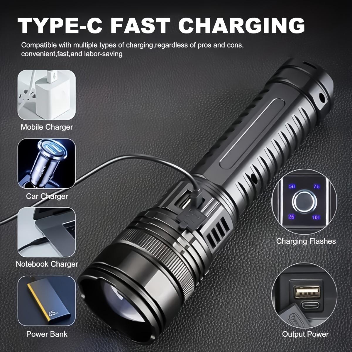 Super Bright Flashlight, White Laser Strong Light Long-Distance Spotlight, with COB Light Source, Multi-Functional USB Rechargeable LED Flashlight, Adjustable Focus, for Emergency and Tactical Use