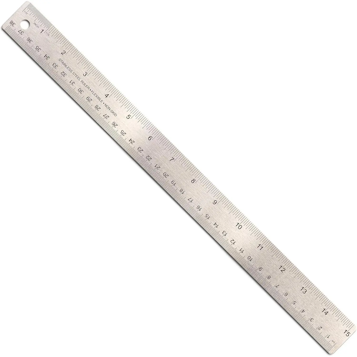 Stainless Steel Metal Ruler, 15 inches with Metric Measurements, Silver, 15 L x 1.25 W (66612)