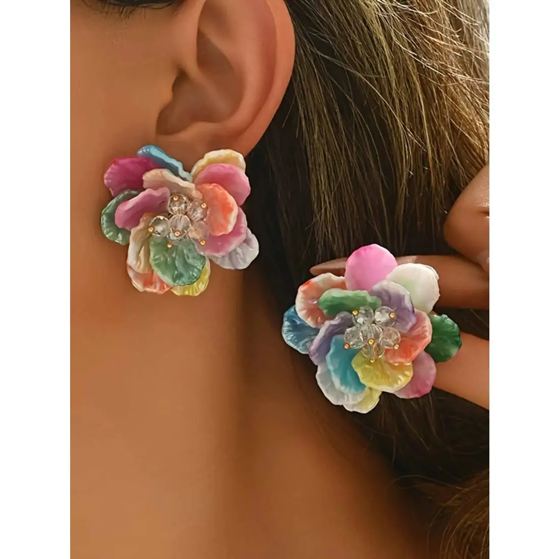 Women's Plastic Flower Design Clip-On Dangle Clip Earrings - Fashionable Exquisite All-Match Unisex Jewelry for Daily Wear, Beach Outings, Drop Earrings, All-Match Jewelry, Flowers, Elegant, Multicolor, No