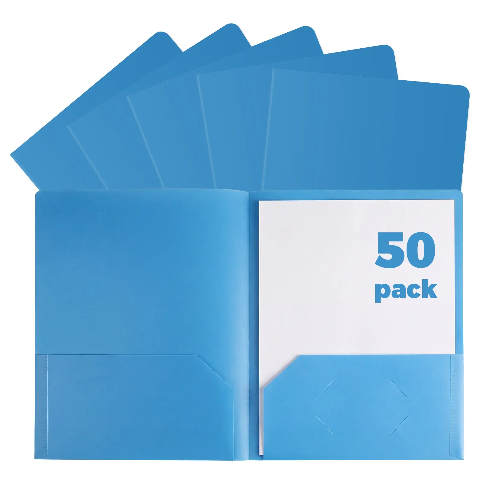 Heavy Duty 50-Pack Plastic Folders with Pockets – Letter Size Document Organizer – 2 Double Pockets, Business Card Slot – Durable Multicolor (Blue/Red/Black) File Holders for Office & School