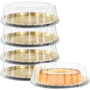 5pcs 11inch Round Clear Gold Disposable Plastic Cake Carriers for Transport with Dome Lids and Cake Boards Clear Bundt Cake Boxes