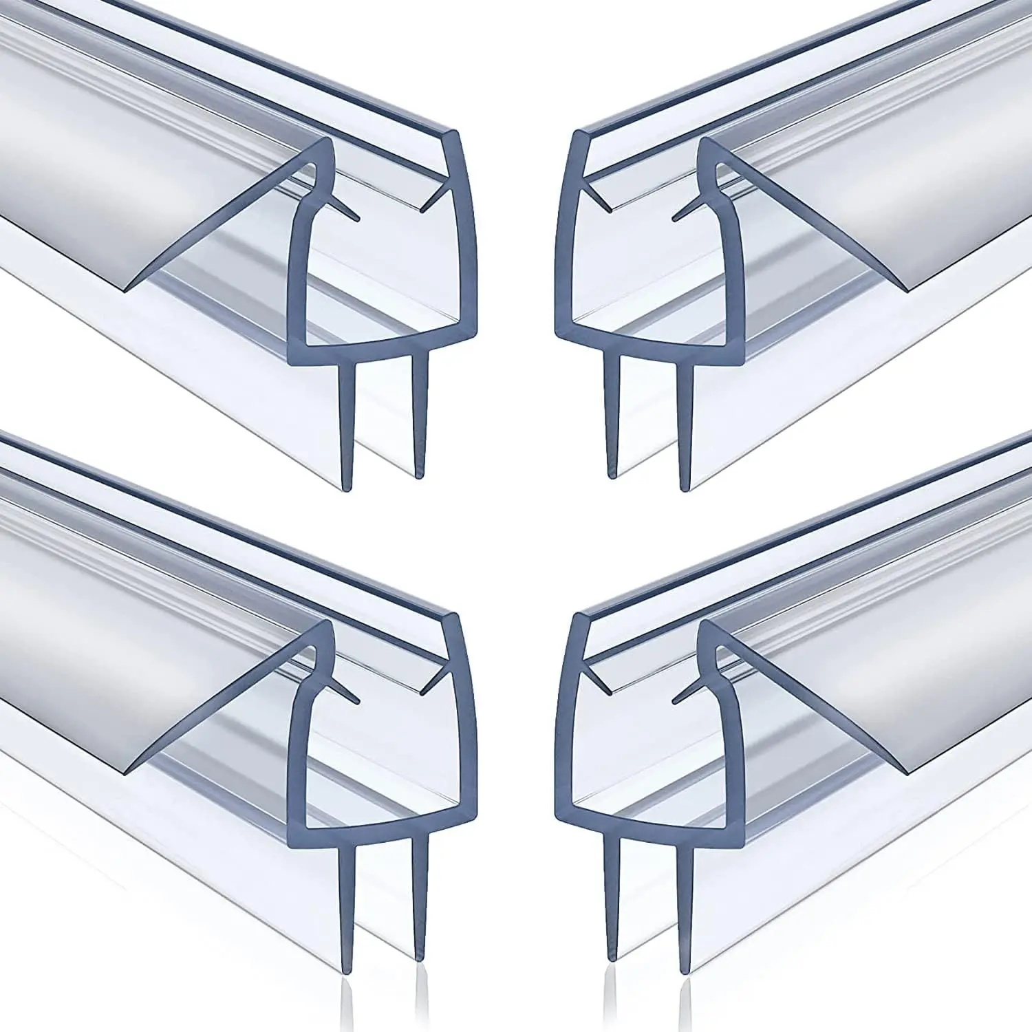 4 Pack Frameless Shower Door Bottom Seal, 1/4 Inch x 39 Inch Clear PVC Shower Seal Strip for 1/4" Glass Shower Doors, Stop Shower Leaks