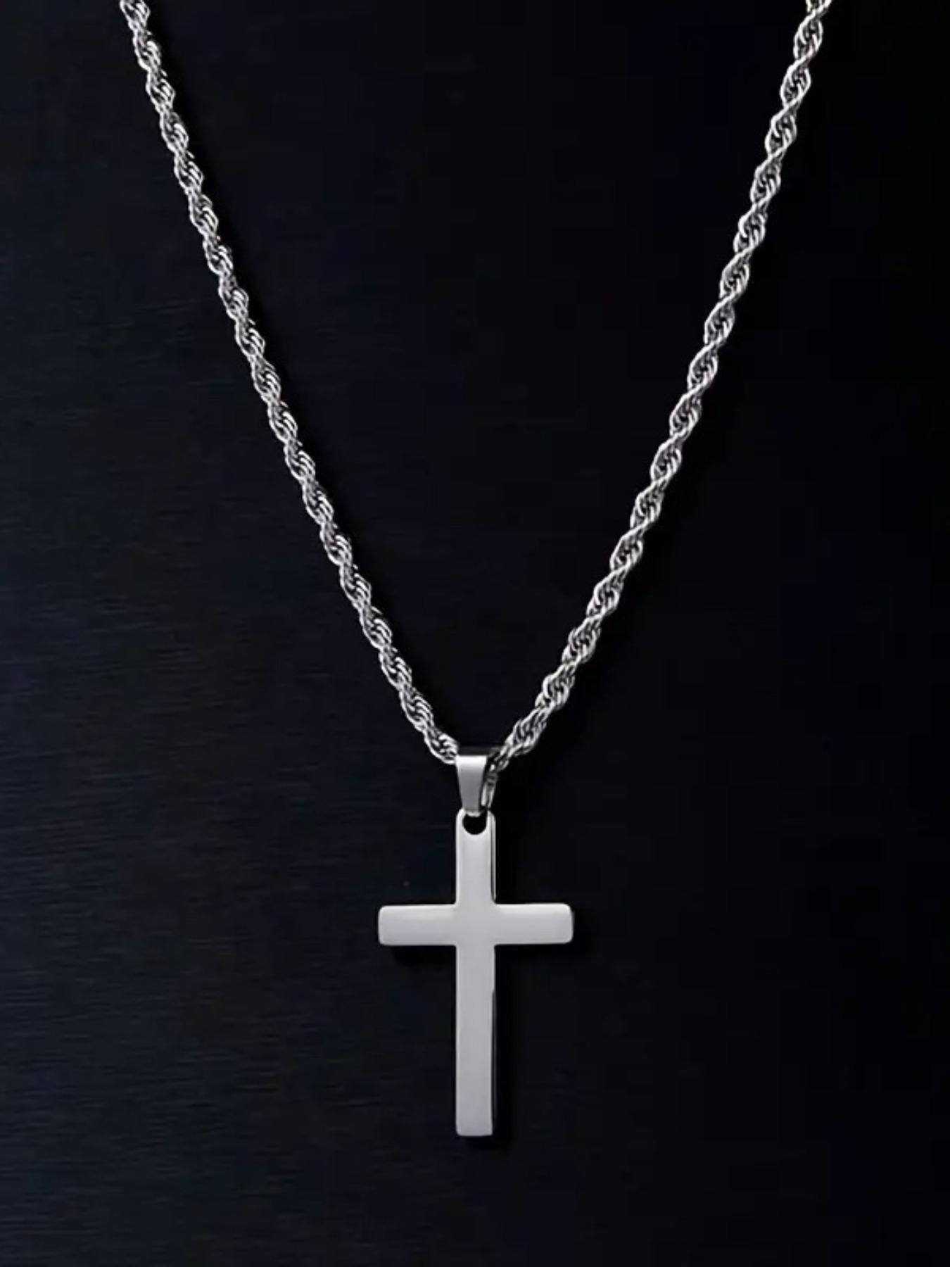 Men's Stainless Steel Cross Pendant Necklace, Simple Hip Hop Style, Cross Chain Design, Uncoated Surface, Durable Daily Jewelry, Fashion Accessory, Cross Necklaces