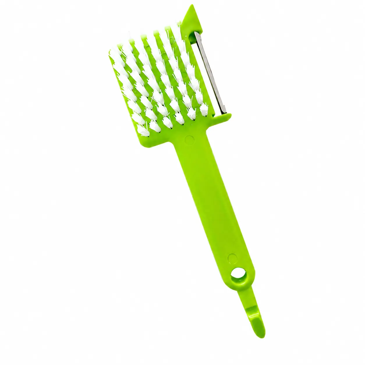 Ergonomic Multi-Function Kitchen Brush for Potatoes, Root Vegetables, Fruits & Produce—Features Deep-Cleaning Bristles, Built-in Scrubbing Grooves, Gentle Peeling Edge, and Non-Slip Handle for Daily Food Prep Tasks