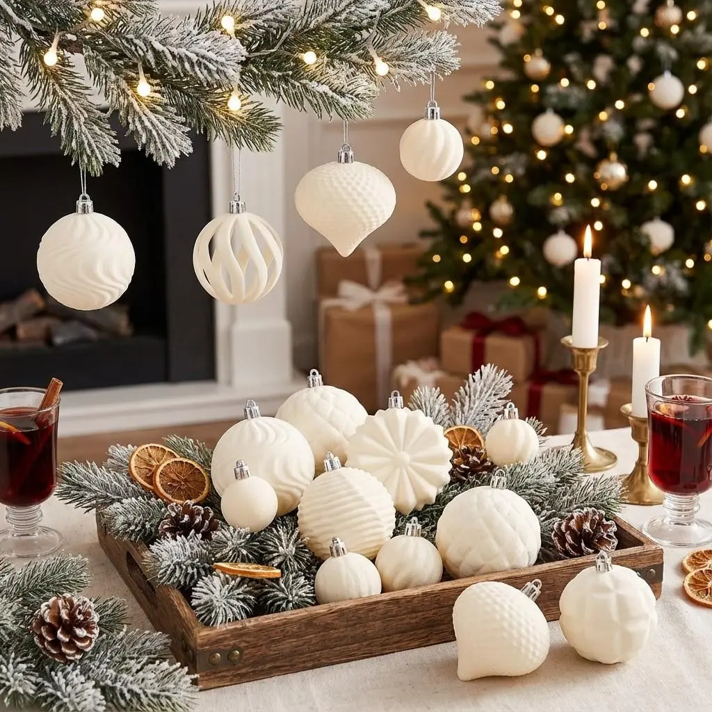 48pcs Flocking Christmas Balls Set, 4/6/8cm Christmas Ornaments, Holiday Decorations, Hanging Ball Kits, Festive Season Essentials