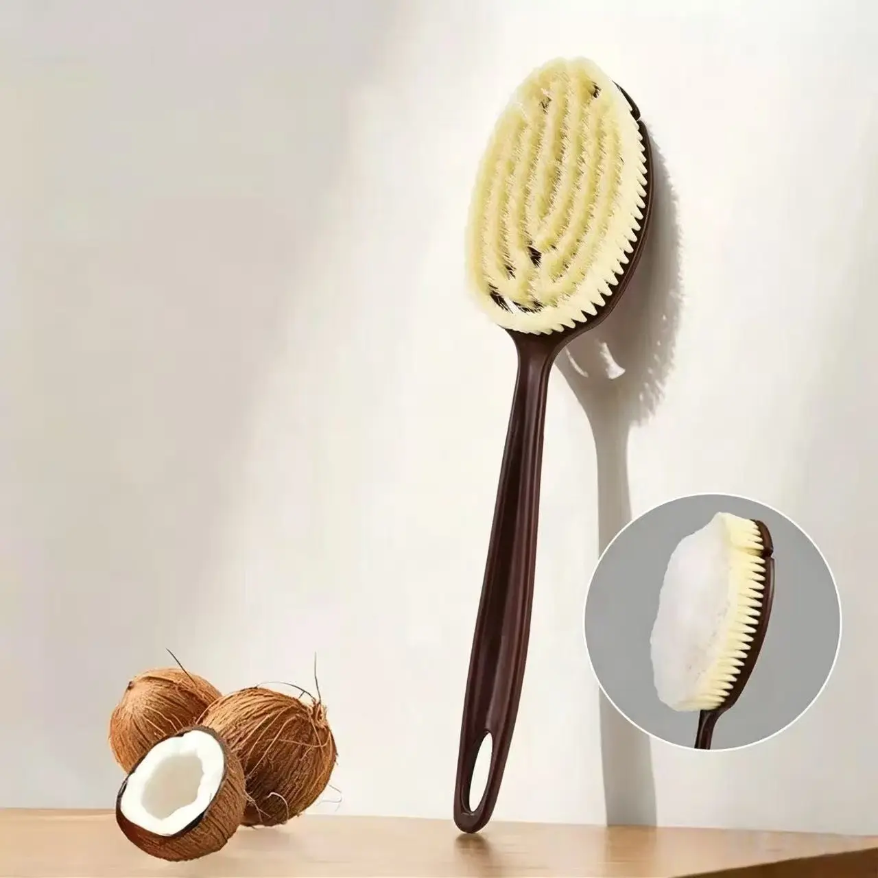 Long-Handle Back Exfoliating Brush, Wet & Dry Dual-Use Shower Brush with Hollow Quick-Drain Design, Odor-Resistant & Hanging Storage, for Full-Body Bath and Dry Brushing Exfoliating Brushing