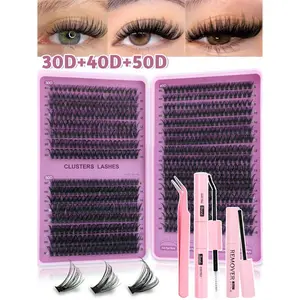 Alse Eyelashes,640 Clusters DIY Faux Mink Eyelash Clusters, D Curl, Dense & Fluffy, 8-16mm Mixed Length,False Eyelashes & Adhesives, Eye-Catching Effect, Suitable for Various Makeup Looks. Glue, Remover,  Lightweight & Reusable,  Suitable for Beginners