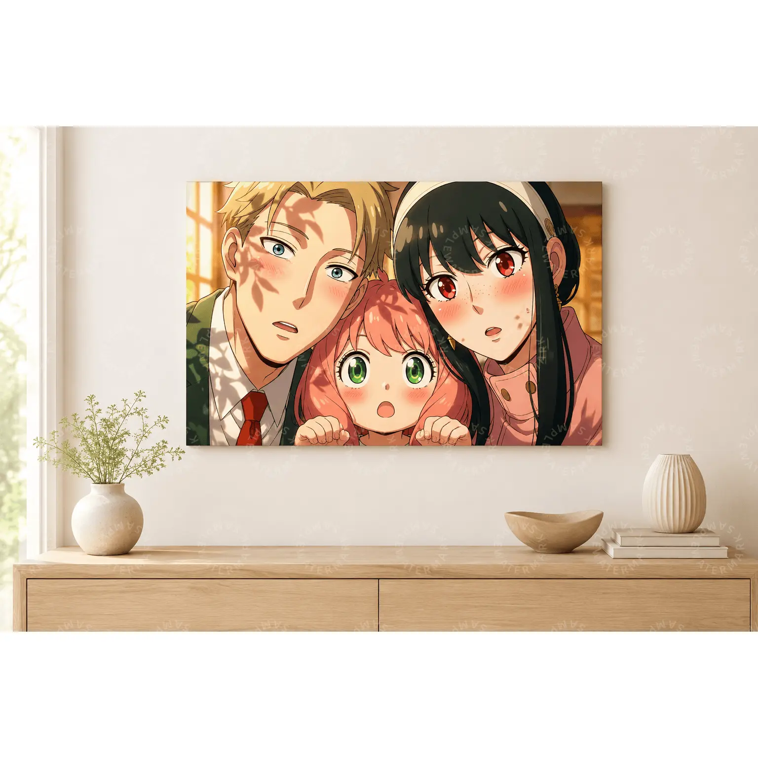 Cute Anime Family Portrait Canvas Poster, Pink Hair Child Character Wall Decor, Aesthetic Bedroom Wall Art, Living Room Decor, Teen Room Decor, Office Wall Art, Modern Minimalist Poster, Warm Gift