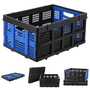 Collapsible Plastic Milk Crate 55L, Heavy Duty Rectangular Stackable Storage Baskets with Side Handles, Versatile Organizer Basket for Home, Office, Garage, Study Room