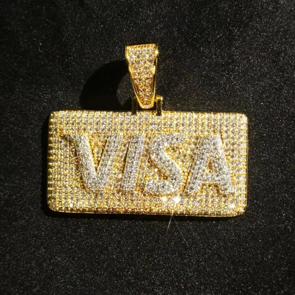 Hip-hop New VISA Gold Pendant, Simple and Unique Military Double-layer Full Diamond Zircon Pendant, Necklace, Trendy Accessory