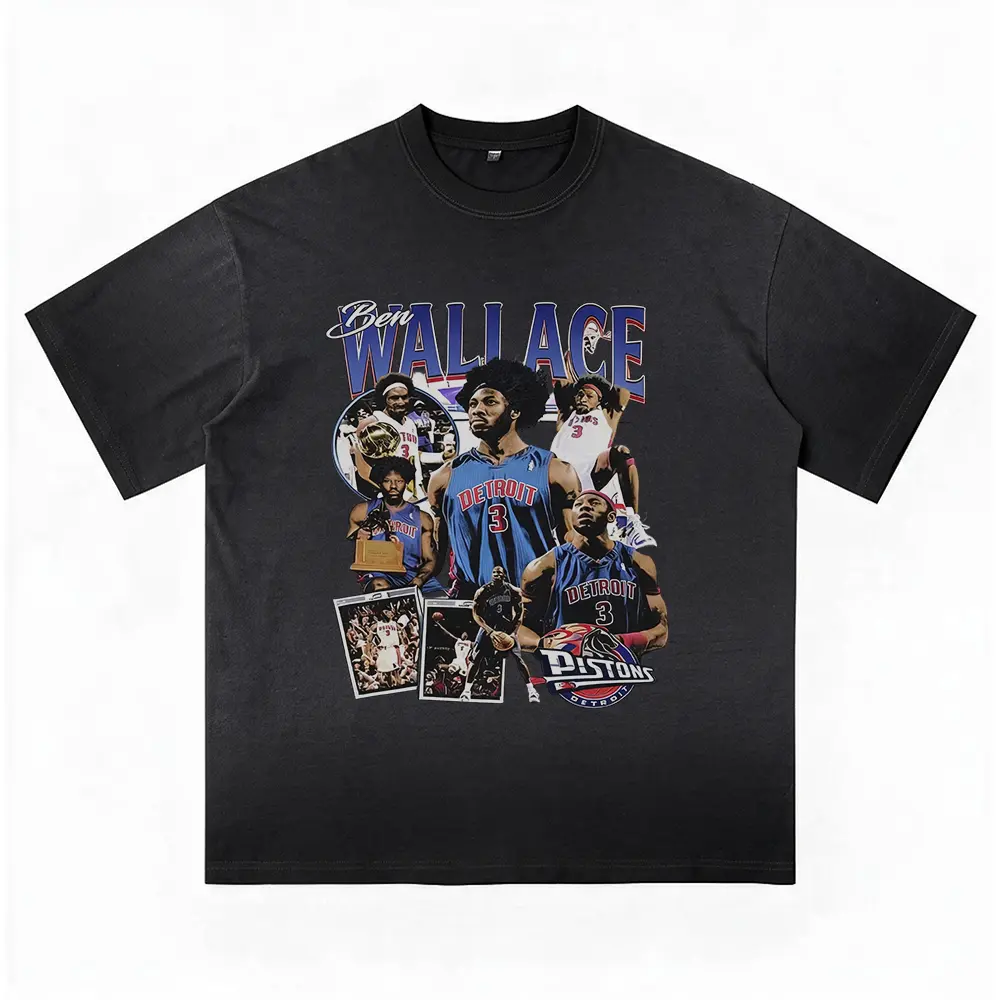 Oversized Acid Washed T-Shirt, Vintage Ben Wallace Graphic Tee, Unisex Cotton Detroit Pistons Style Shirt. Trendy Streetwear Top, Casual Everyday Graphic Clothing, Great Gift for Him/Her.