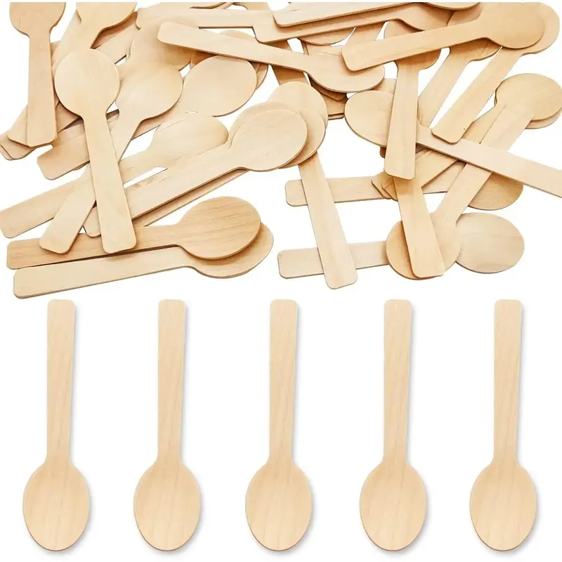 Mini Wooden Spoons (200-Count, 4-in) - Sturdy Disposable Birchwood Cutlery, Biodegradable Compostable Modern Tableware for Parties, Default