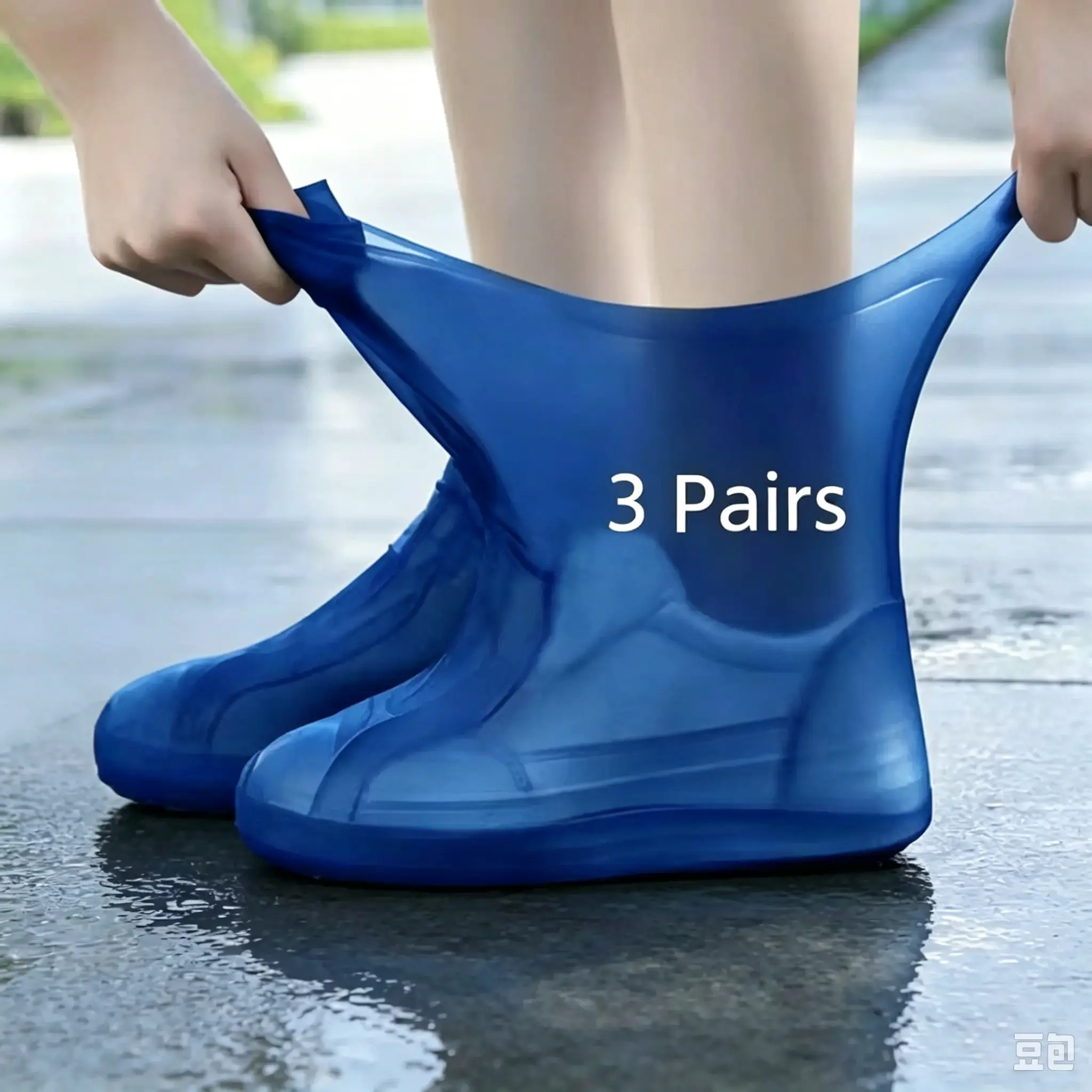 Men’s & Women’s 3-Pair Thick Latex Waterproof Cycling Rain Shoe Covers, Non-Slip Portable Rainy Days Protection Essentials
