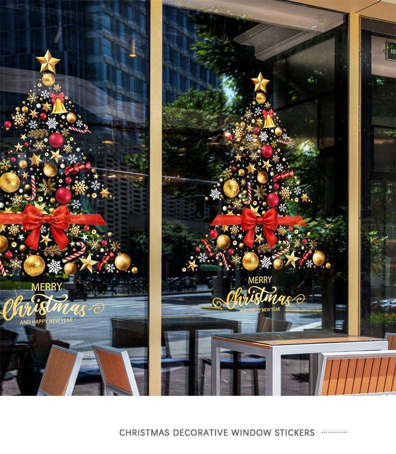1Pc45Cm*60Cm Christmas Decorative Window Stickers, a Classic Christmas Tree Window Grille, Pvc Electrostatic Stickers, Holiday Glass Door Stickers, Shop Decorations