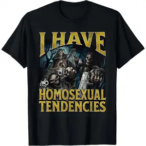 Men's Funny Hard Skeleton Meme Round Neck Short-Sleeve Tee, Homosexual Tendencies Themed Streetwear Tops, Comfortable Fabric Sports Gift