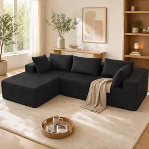 [Sectional Sofa Couch]Sweetcrispy L-shaped Modular Sectional Sofa, Compressed Corduroy Fabric, Modern Style Living Room Sofa Bed, Space-Saving Recliner Design - Convertible Corduroy Sectional Sofa