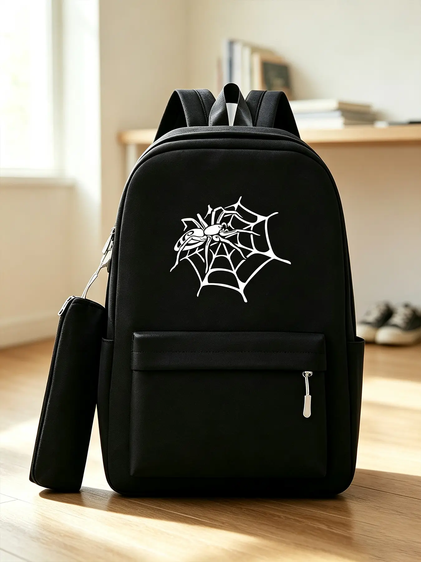 Spider‑Web Print Fashion Backpack, Unisex Portable Daypack, Casual Travel Backpack, Laptop Bag for Commute, School, Outdoor Travel Trip