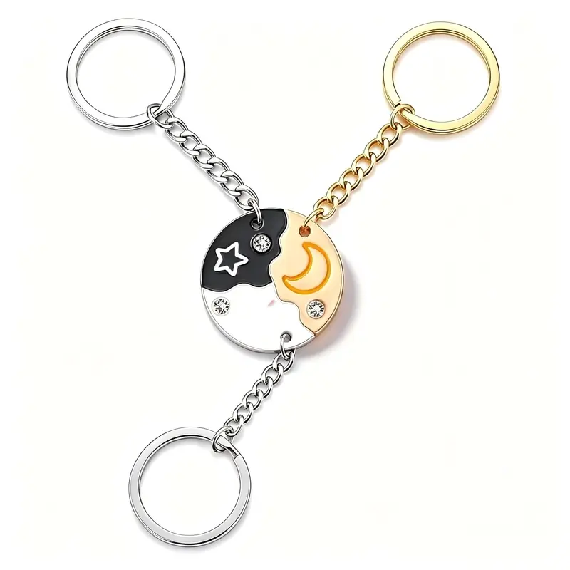 Sun Moon Star Keychain Set, 3Pcs Matching Friendship Puzzle Keychains, BFF Best Friends Gift