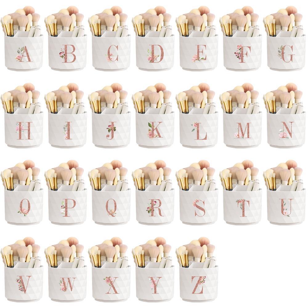 Letter Pattern Makeup Brush Holder,  1 Count 360 Degree Rotatable Makeup Brush Storage Box, Multi-functional Stationery Storage Box for Office, School, Home, Organiser
