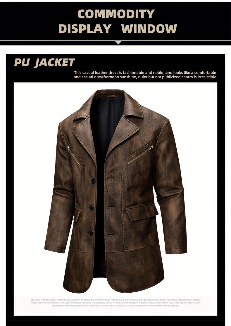 Autumn and winter men's overcoats, British industrial style PU long-neck suit jackets, retro motorcycle jackets, mid-length classic business casual gentleman's formal wear, riding style windproof jackets, designer's new high-end aged fabric, trendy b